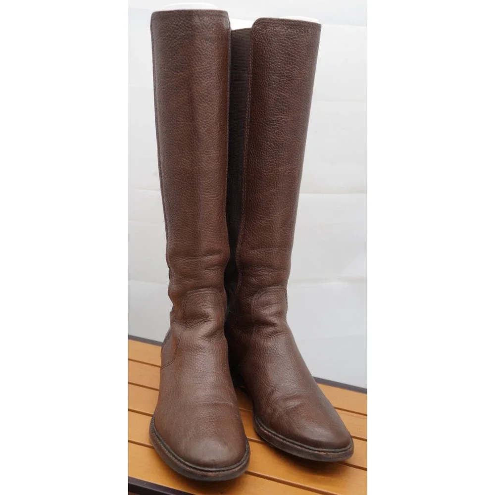 Tory Burch Christy Tall Riding Boots Brown Pebbled Leather Rear Zip Size: 8.5 M
